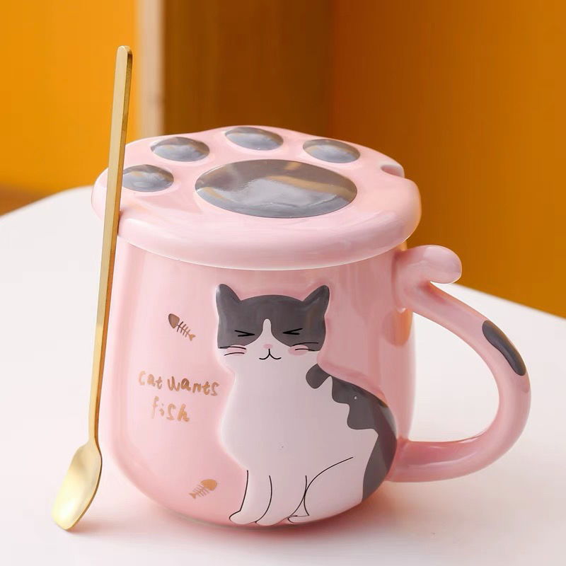 Tasse Chat Mignonne 13.5oz Avec Infuseur Et Couvercle - Mug Céramique Cadeau Noël
