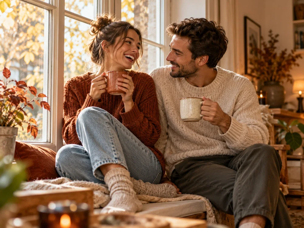 Couple avec deux mugs assortis