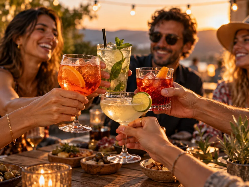 Amis qui trinquent avec des verres à cocktail